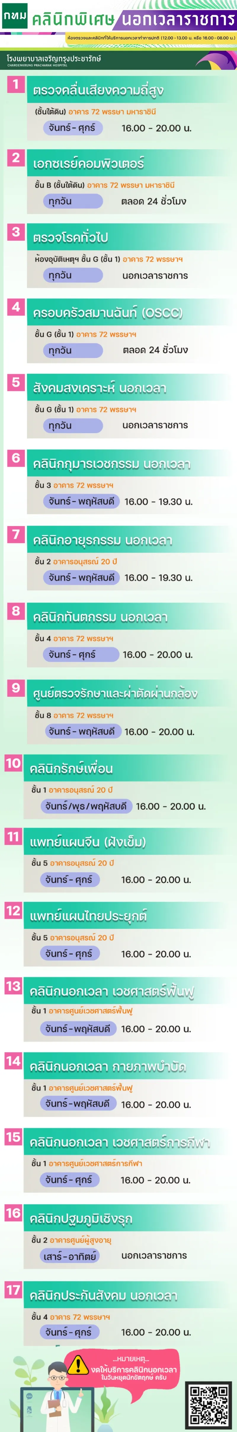 บริการนอกเวลารพ.เจริญกรุงประชารักษ์ HealthServ