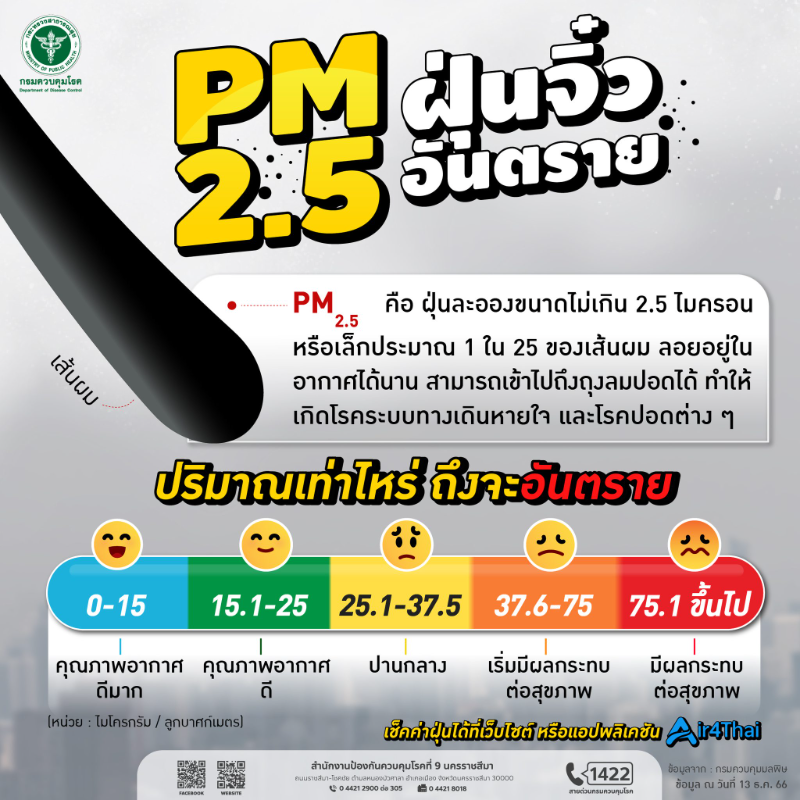 ภาวะฝุ่น PM2.5 ยังหนัก สธ.สั่งเปิดห้องปลอดฝุ่นให้กลุ่มเสี่ยง 30 จังหวัด HealthServ