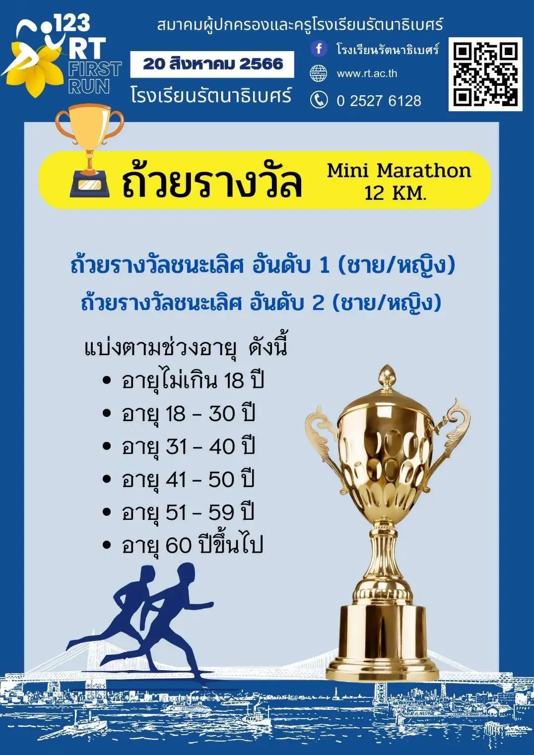 งานวิ่ง รร.รัตนาธิเบศร์ นนทบุรี  123 RT First Run 20 สิงหาคม 2566 HealthServ