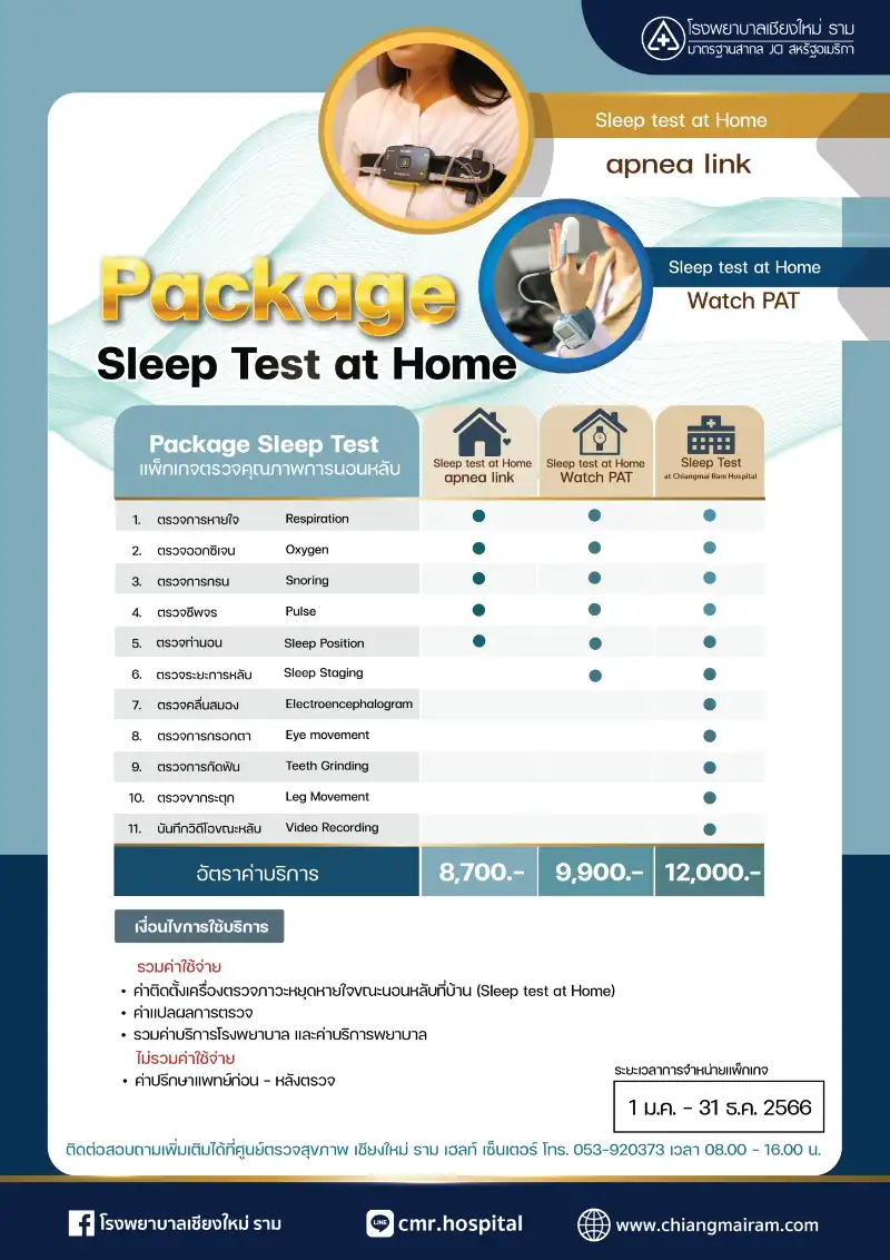 ตรวจคุณภาพการนอนหลับ ด้วย sleep test at home โรงพยาบาลเชียงใหม่ราม  Healthserv.net
