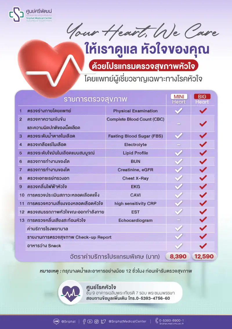 โปรแกรมตรวจสุขภาพหัวใจ ศูนย์ศรีพัฒน์ แบบ Mini Heart และ Big Heart  Healthserv.net