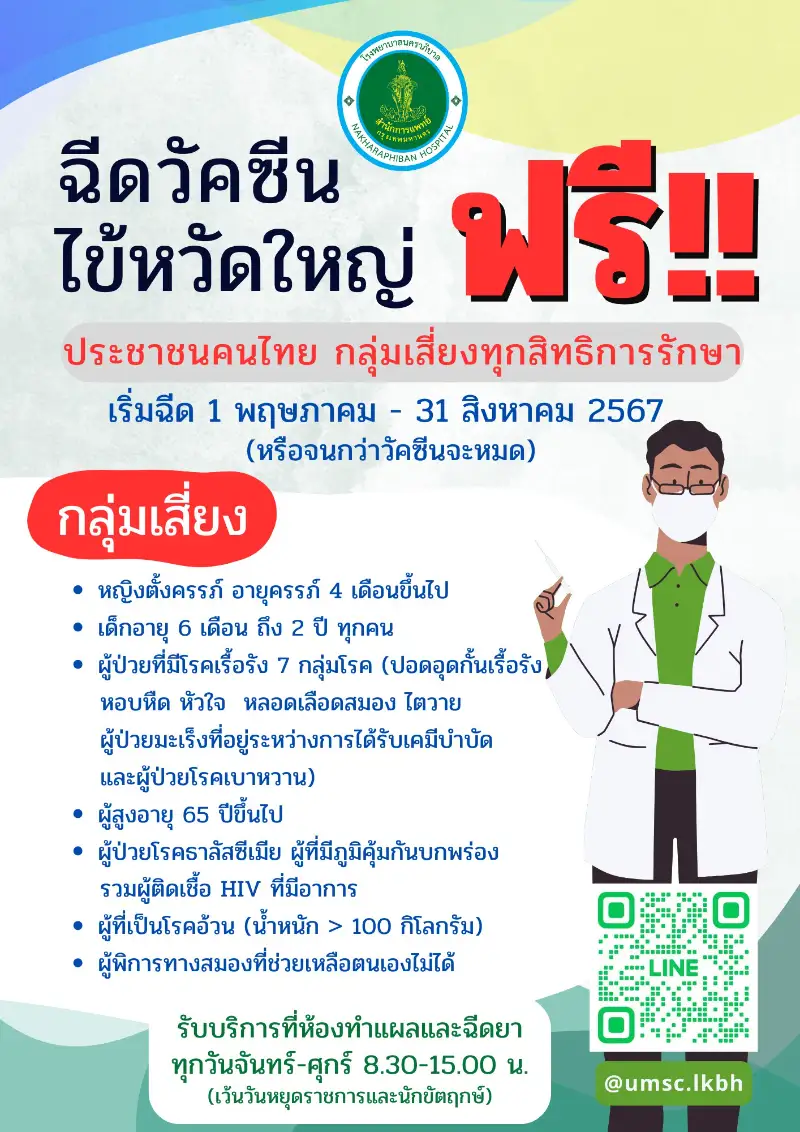 รพ.นคราภิบาล บริการวัคซีนไข้หวัดใหญ่ตามฤดูกาล ประจำปี 2567 Healthserv.net