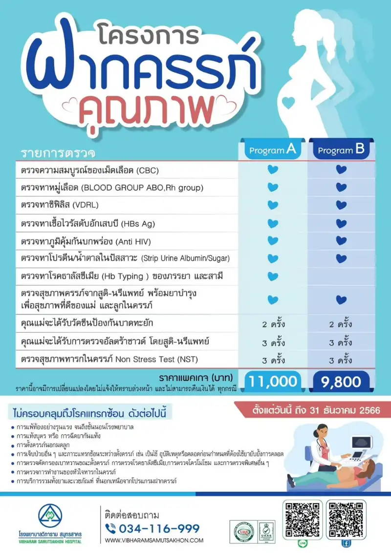 แพ็คเกจฝากครรภ์ เบิกประกันสังคมได้ตามสิทธิ โรงพยาบาลวิภารามสมุทรสาคร